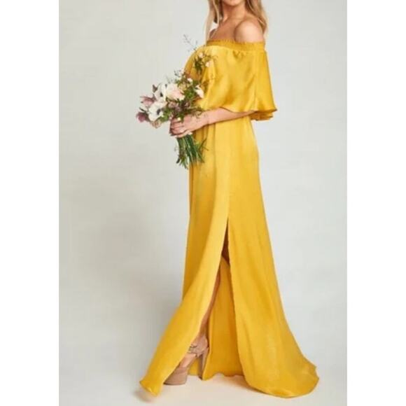 Show Me Your Mumu Hacienda Convertible Gown Maxi Honey Gold Sheen Size Small - Picture 1 of 12